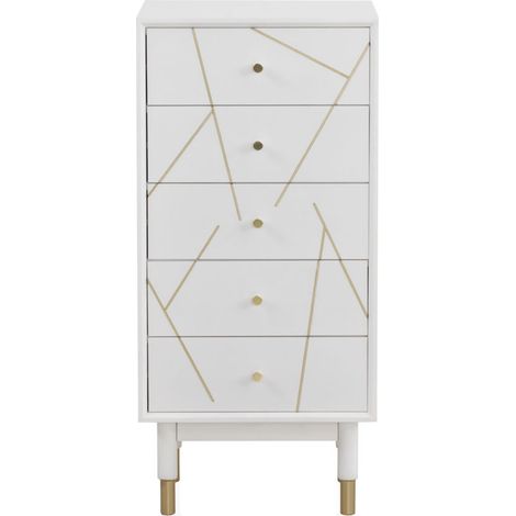 Commode à cinq tiroirs laquée blanche avec façade ornée de dorures (1/5)