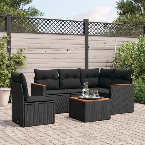 vidaXL Set Divano da Giardino 6 pz con Cuscini Nero in Polyrattan (1/3)