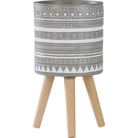 Cache-Pot Support Plantes avec 3 Pieds en Bois 25 cm de Diamètre Motif Ethnique Peint à la Main Idéal à la Fois pour Extérieur et Intérieur Beliani