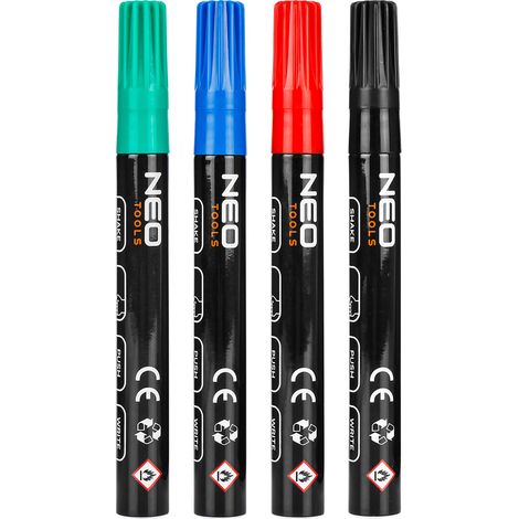 Pennarello per costruzioni spesso, 4 colori, permanente, impermeabile, verniciato, alluminio, 4 pezzi. (1/5)