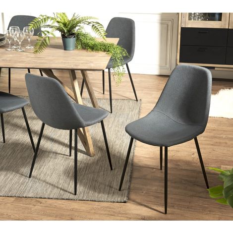 TOM - Lot de 2 chaises tissu gris pieds métal noir (1/5)