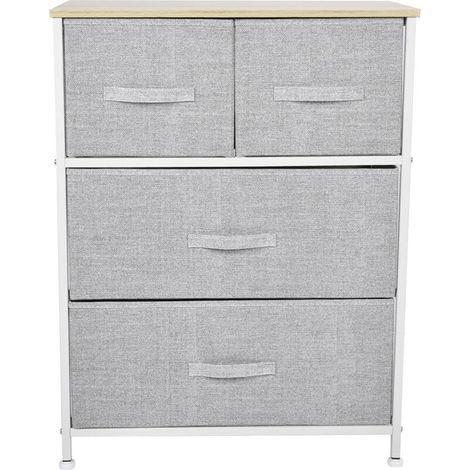 Kommode fürs Schlafzimmer, Stoffkommode mit 4 Schubladen, Aufbewahrungsmöbel mit Holzplatte und viel Stauraum für Schlafzimmer, Wohnzimmer und Kinderzimmer, hellgrau