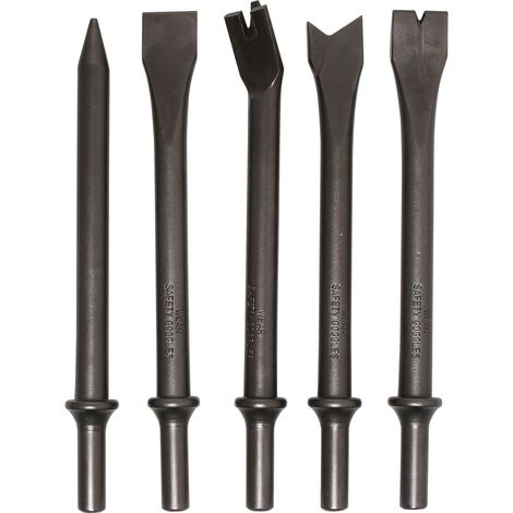 Bgs Technic – Lot de 5 burins à queue ronde – Acier au manganèse 65 – Pour marteau burineur pneumatique – 10 mm de diamètre de queue
