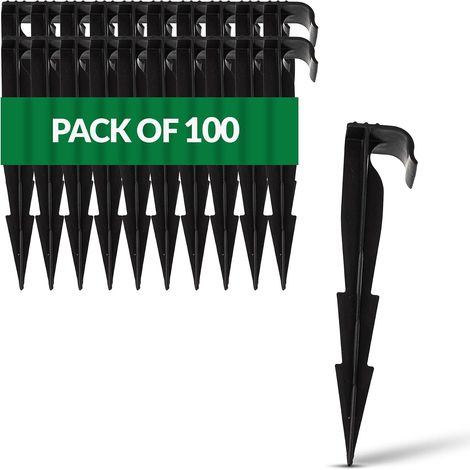 (Lot de 100) Tuyaux d'irrigation goutte à goutte, tubes d'irrigation et piquets de fixation pour canalisations d'irrigation goutte à goutte (1/5)