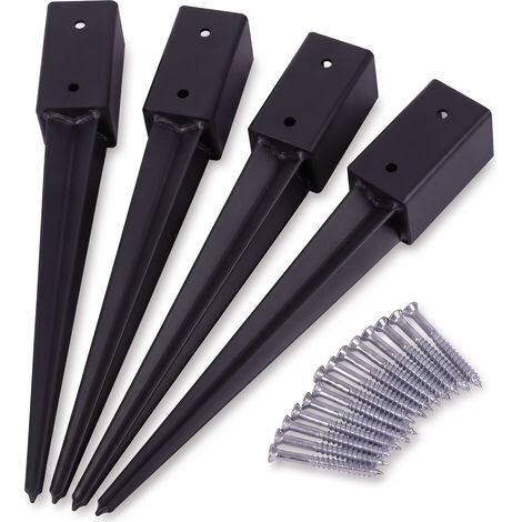 Relaxdays, set di 4 supporti da piantare per pali 60x60 mm, 750 mm, acciaio inox, nero (1/5)