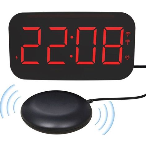 Powerful alarm clock for heavy sleepers, 3-level progressive volume/vibration, automatic brightness, 7 nightlights, vibrating alarm clock with bed shaker, 12/24 hour timer, 2 USB ports, snooze functio (1/5)
