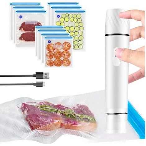 KLVGTIFS PU - Machine de mise sous vide manuelle, mini machine d'emballage sous vide électrique rechargeable avec 10 sacs réutilisables, pour la conservation des aliments (1/5)
