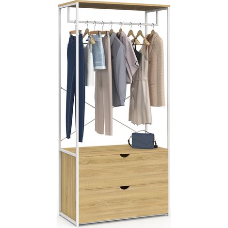Armadio a 2 cassetti L. 80 cm DETROIT design industriale legno e metallo bianco