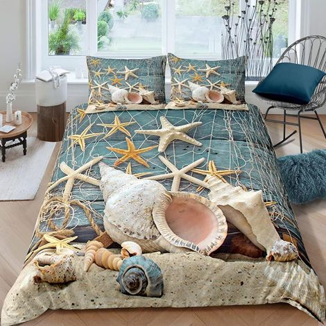 Bettwäsche-Set 3-teilig 200x200cm mit 2 Kissenbezügen 80x80cm, 100% Mikrofaser, Ozean-Motiv