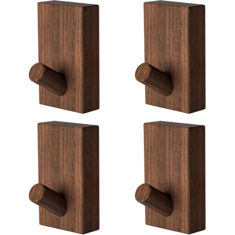 Nordic Walnut and Beech Wood Wall Hook for Coat, Entrance Clothes, Skirt, Hat, Conical Punch, Hotel Decoration, Robe Rack(Walnut 4pcs)