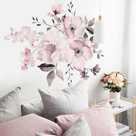 Stickers Muraux Fleur Rose Autocollants Muraux Grand Lotus Sticker Mural Fleurs Papillons pour Fille Femme Salons Chambres Décoration Murale (1/5)