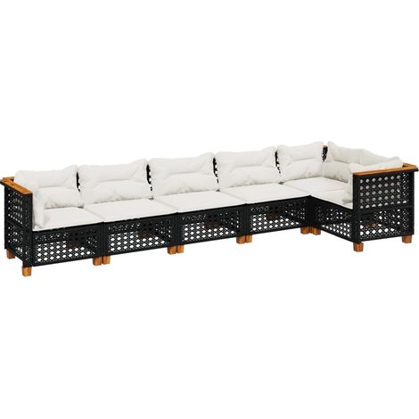 vidaXL Set Divano da Giardino 6 pz con Cuscini Nero in Polyrattan (1/5)