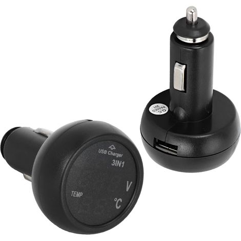 Voltmètre numérique LED 12V/24V avec thermomètre, chargeur USB 3-en-1 pour voiture, multimètre auto multifonction, affichage digital, prise allume-cigare. (1/5)