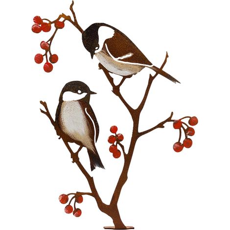 1 Piquet d'oiseau, tôle galvanisée, peinture à la main, décoration de jardin, espace vert