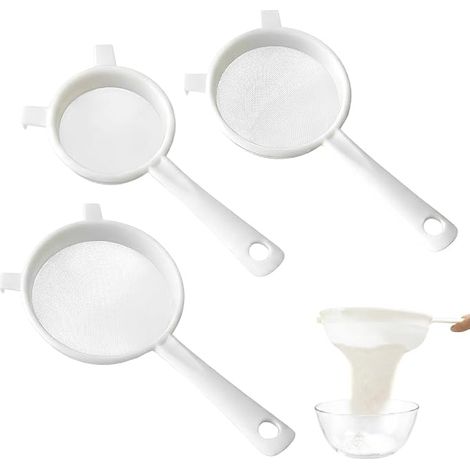 Plastic Flour Colander, Food Muslin Colander, Kitchen Colander, with Handle and Hanging Hole, for Filtering Juice, Coffee, Honey (1/5)
