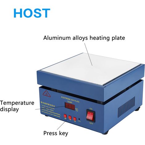 Plateau de préchauffage électrique LED 200x200mm, station micro-ordinateur 800W, prise UE 220V, chauffe-puce professionnel, surface céramique, outil de réparation SMD. (1/4)