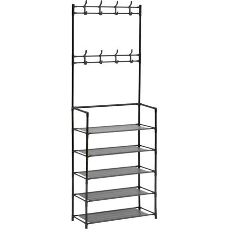 Atmosphera – Vestiaire d'entrée en métal noir 170cm – 5 étagères et 8 patères ajustables – Rangement efficace pour vêtements et accessoires (1/4)