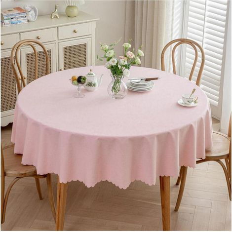 Nappe ronde anti-taches 220 cm Rose, imperméable et facile à nettoyer
