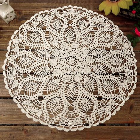 Nappe ronde ajourée en dentelle de coton crochetée à la main, 60 cm, non finie (1/5)