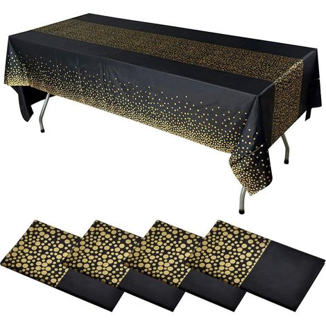 4er Pack Einweg Tischdecke Schwarz Gold 137x274cm mit Punkten