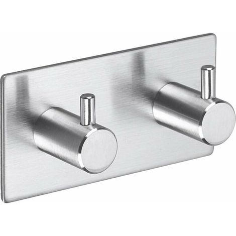 Coat hook with 2 hooks, in stainless steel, towel rack, family and office, self-adhesive (1/5)