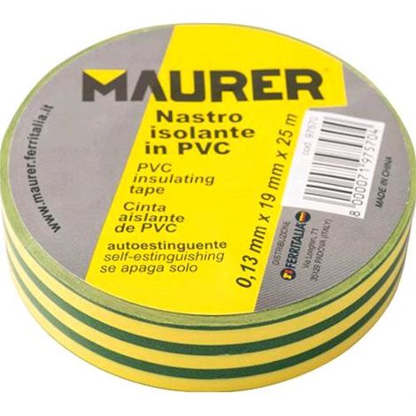 NASTRO ISOLANTE PVC GIALLO/VERDE MAURER 25MTX19MM SP.0,13MM
