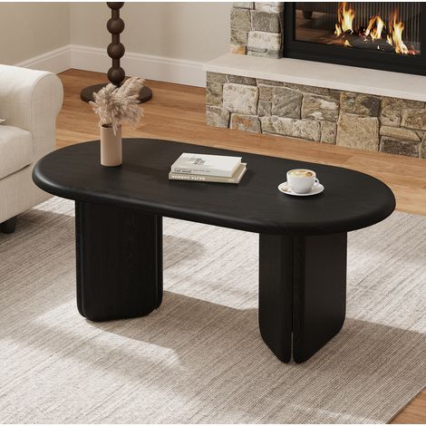Tavolino ovale in MDF nero 99 x 50 x 40 cm, portata 40 kg OKWISH (1/5)