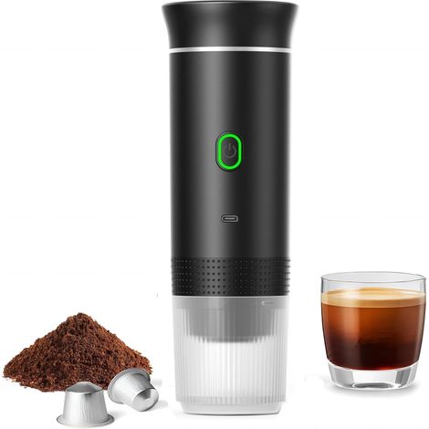 Caffettiera portatile, macchina per espresso da viaggio con riscaldamento elettrico, caffettiera a capsule 3 in 1 per auto e campeggio a 12V, macchina per caffè a batteria, 60 ml