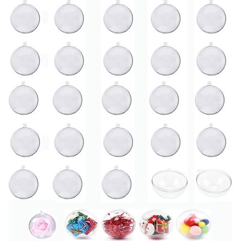 Un Ensemble de 24 Boules en Plastique Transparent, Boules de Noël en Acrylique de 10 cm de Diamètre, Utilisées pour Les Décorations de Noël DIY, Les Mariages, etc (1/5)
