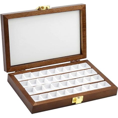 Boîte à palette en bois vide à 36 compartiments, palette de peinture portable en bois -- (1/5)
