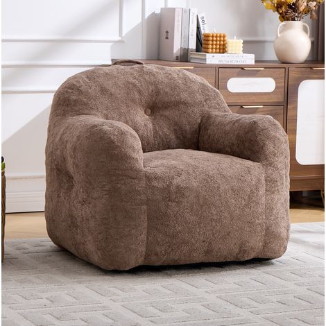 Pouf-Sessel aus Kunstfell mit Schaumstofffüllung, ohne Montage, Khaki HAVRYA (1/5)