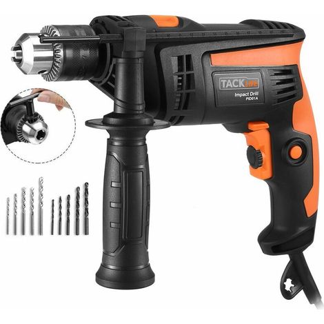 SABIR Perceuse Percussion, Perceuse à Percussion710W, 44800 IPM, 10pcs Kit d'Accessoires, Mandrin 13mm, Poignée Rotative à 360° - PID01A (1/5)