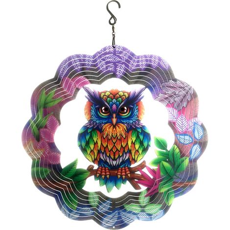 Décoration de jardin extérieure en métal 3D, girouette (hibou mystique), artisanat de jardin, décoration suspendue pour la maison (1/4)