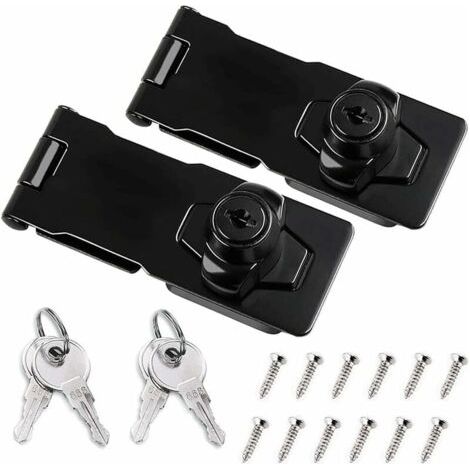 Alovez - Moraillon À Clé, Paquet De 2 Boucles Et Cadenas De 3 Pouces, Serrure En Métal Deux En Un Avec Clé De Porte, Pour Porte / Armoire / Fenêtre (Noir) (1/5)