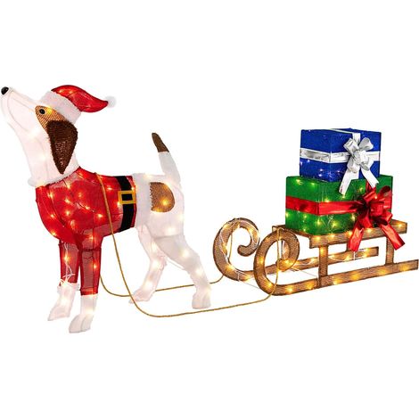 COSTWAY LED Hund mit Schlitten und Geschenkboxen, Weihnachtsdeko für außen und innen, Weihnachtsfigur, Weihnachtsdekoration mit 170 warmen LED-Lichtern, Weihnachtsbeleuchtung Figuren außen (1/5)
