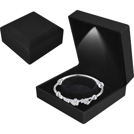 Boîte Cadeau avec Lumière LED pour Bracelet Bijoux et Bracelets, Boîte à Bijoux en Velours avec éclairage LED, Boîte à Bijoux Rangement, pour Mariage Proposition Fiançailles, 10105cm, Noir (1/5)