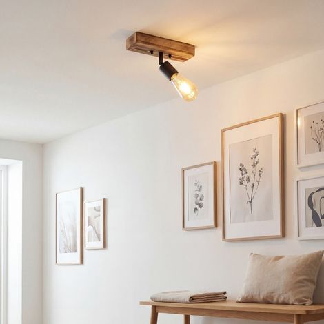 Wandspot Holz Metall E27 verstellbar geflammtes Schwarz länglich Retro Wandlampe