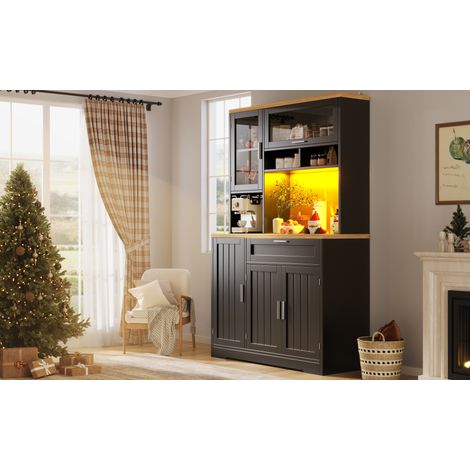 Mueble de cocina alto vitrina con LED, 104 x 40 x 180 cm, negro, MDF OKMYHOME (1/5)