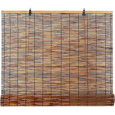 Store Enrouleur Bambou 45-180cm Large Bateau en Rideau Occultant Venitien Exterieur Intimité/Respirant Roseau avec Levage pour Bureau Fenêtres Jardins -
