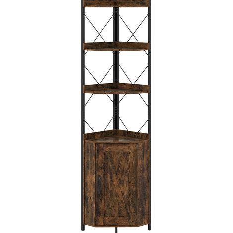 COSTWAY 6 Tier Corner Storage Shelf 180CM Tall Freestanding Cabinet with Door Brown (1/5)