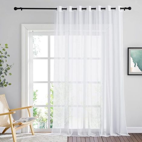 Voilage Blanc, Rideaux Voilage en Voile avec Oeillets Lumière Filtrer, L 200 x H 250 cm, Blanc