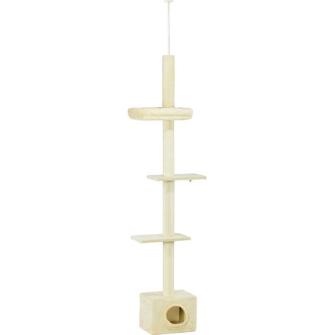 Arbre à chat avec griffoir réglable, dimensions 440x31x240-270 cm, 4 étages d'activités incluant cabane (1/5)