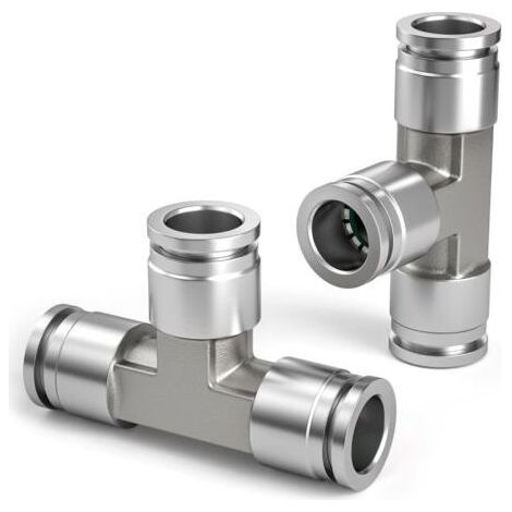 2 Pcs 6mm Té 3 Voies Raccord Rapide Pneumatique, 3 Voies en Acier Inoxydable pour Adaptateur d'Air PE (1/4)