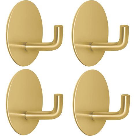 Bathroom hook, towel hook, kitchen hook, self-adhesive, round base, set of 4 (gold)