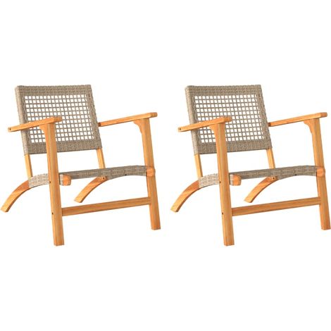 Gartenstühle 2 Stk. Beige Poly Rattan und Akazienholz vidaXL