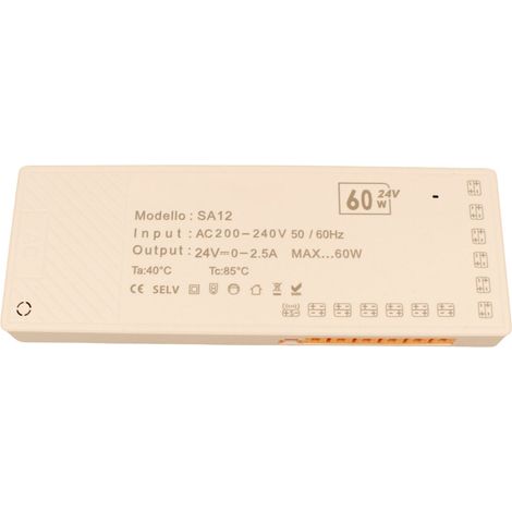Trasformatore LED 24V 60W per mobili, 12 uscite senza polarità, con spina EU