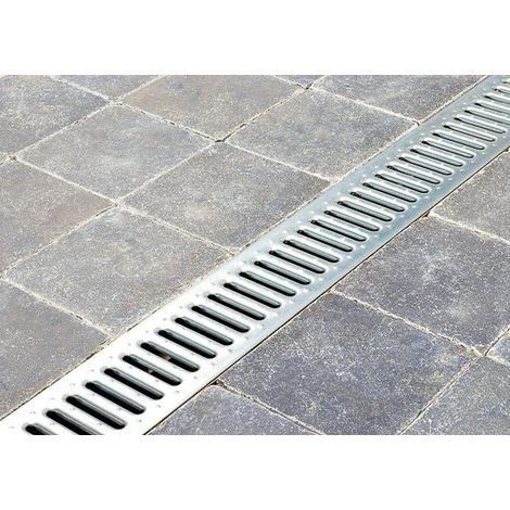 Caniveau d'évacuation Gala-G100 – Grille en fonte classe C 250 – Acier galvanisé – Longueur 100 cm – Pour drainage de grandes surfaces – ACO