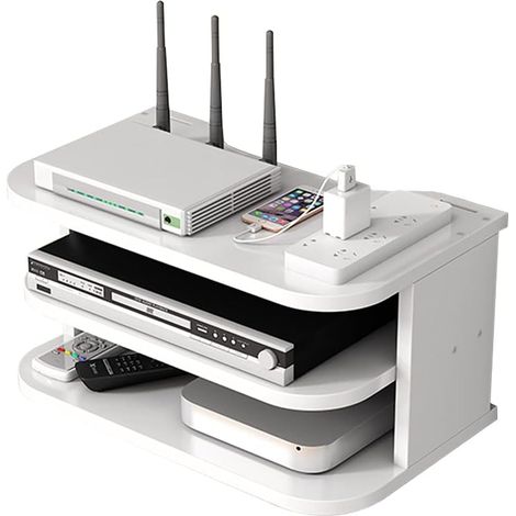 Routeur WiFi Boîte de Rangement Étagères Flottantes Meuble TV Rack Multicouche Rangement Étagère pour Décoration Murale (jl04,Blanc) (1/5)