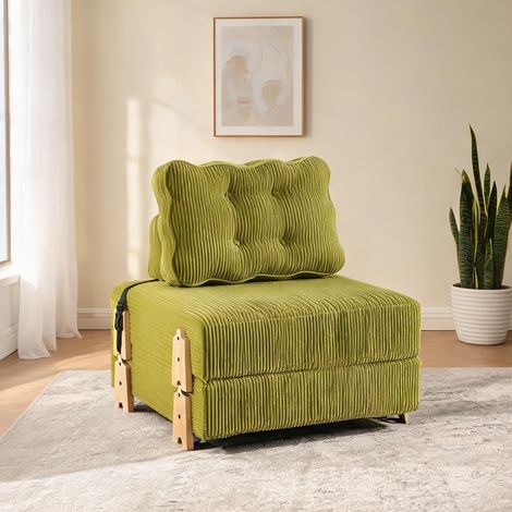 Fauteuil convertible scandinave en cord vert olive en corduroy (1/5)