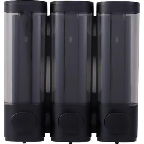 Distributeur mural noir à pompe pour savon de douche et shampoing gel (3 flacons) (1/5)